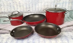 KitchenAid Cookware 7pc Candy Apple Red- 8",10",12" Pans skillets 3qt , 8qt Pots - Picture 1 of 24
