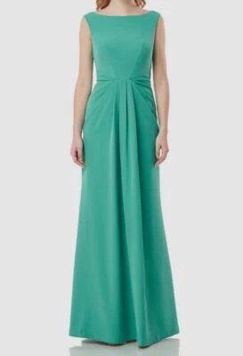 $368 Kay Unger Women's Green Sleeveless Bateau Neck A-Line Dress Size 8 - Image 1 of 4
