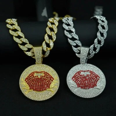 Hip Hop Iced Billing RED CRAB Pendant Necklace Crystal Chain Fashion Jewelry NEW - Image 1 of 4