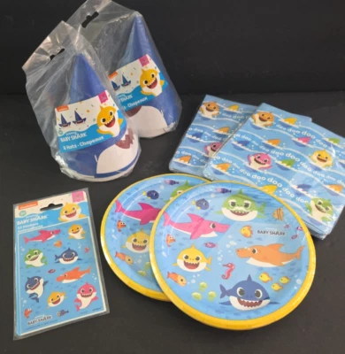 Baby Shark Birthday Lot 2 Packs of Hats, Napkins, Plates Stickers NEW IN PACKAGE - Image 1 of 4