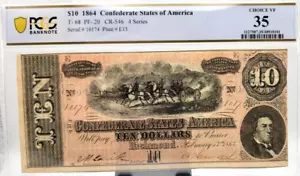 T-68 $10 1864 CONFEDERATE CURRENCY PCGS 35 CH VF PF-20 - Picture 1 of 2