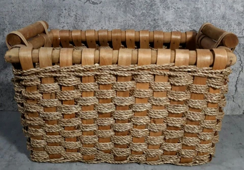 Bamboo and Rope Basket Rectangular w Handles Woven Jute Sturdy Strong Deep Cover
