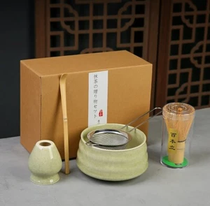 Matcha Tea Set, Handmade Matcha Ceremony Kit Traditional Tea Bowl,Whisk,Scoop - Picture 1 of 13