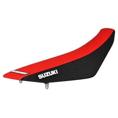 2001 - 2024  SUZUKI DRZ 125 Gripper Seat Cover RED & BLACK Sides STD Logo #170 - Image 1 of 4