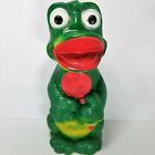 VINTAGE 1971 Green FROG With Lollipop Bank - New York Vinyl Products Corp. 13" 