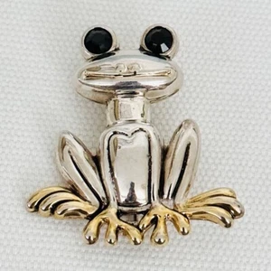 Lindo Broche/Pin Rana Diamantes de Imitación Negro Tono Plata Firmado Vintage MEJOR R170 - Imagen 1 de 5