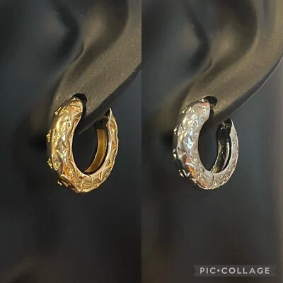 Pendientes de aro martillados de oro blanco de 20 mm de oro blanco relleno trozo grueso plata oro Foto 1 de 4