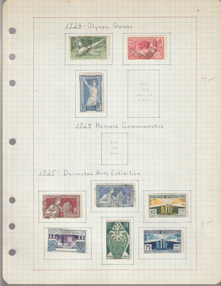 FRANCE Collection, 1929-1948, 9 pages Used, Unused stamps Cat. $140. + - Image 1 of 4