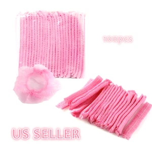 100 Stck. Rosa Einweg Haarnetz Bouffant Kappe Küche Medizinisch Arbeiter Vlies USA - Bild 1 von 5