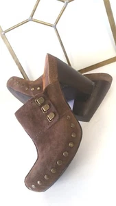 NINE WEST PALGRAVE Studded Clogs-Mules Block Heels Suede Brown Womens Size 7.5 M - Picture 1 of 8