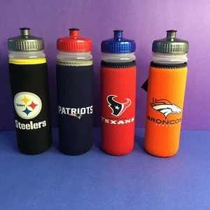 NFL LICENSED 22oz NEOPRENE COVERED WATER BOTTLES KOLDER Patriots Broncos Steeler - Picture 1 of 5