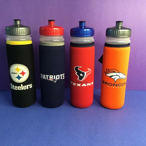 NFL LICENSED 22oz NEOPRENE COVERED WATER BOTTLES KOLDER Patriots Broncos Steeler Cover