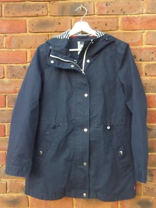 Joules Right as Rain 3/4 length blue rain coat jacket, hood lining size 12 - Picture 1 of 10