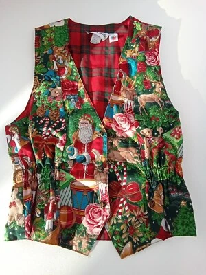 Chaleco de Navidad de Papá Noel para mujer talla pequeña tapiz tartán a cuadros al borde de colección años 80 Foto 1 de 4