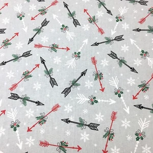 Christmas Holly Arrows Snowflake Holiday Grey Sewing Quilting Fabric FQ - Bild 1 von 2