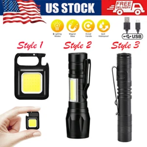 LED Mini Flashlight Tactical Penlight Super Bright Torch USB Rechargeable COB US - Picture 1 of 44