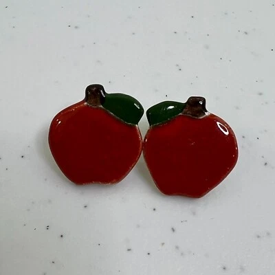 Pendientes Manzana Cerámica Rojo Regalo Maestro Gran Declaración Cerámica Declaración Foto 1 de 4
