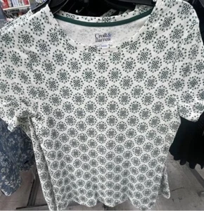 Neu ohne Etikett Croft & Barrow Damen-T-Shirt weiß bedruckt SS salbeigrün Blumen Größe XL - Bild 1 von 3