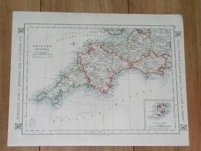 1921 ANTIQUE MAP OF CORNWALL DEVON DORSET SOMMERSET / YORK LINCOLN ENGLAND - Image 1 of 4