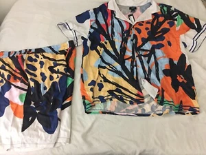 BOXY VISCOSE ABSTRACT FLOWER SHIRT & SHORT SET Size XL Multicolor Graffiti - Picture 1 of 9