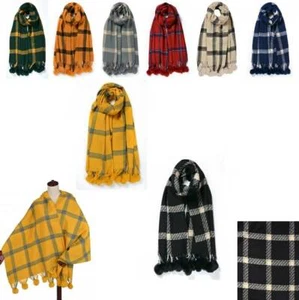 Kaschmirmischung schöner Bommel Karomuster Frau Mädchen Winter Schal perfektes Geschenk - Bild 1 von 15