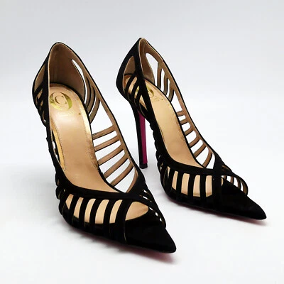 CQ CUSTOM ITALY PEEPTOE PUMPS DECOLTE SPITZ SANDALE LEDER SCHWARZ SCHWARZ 35-45 - Bild 1 von 4