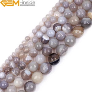 Natural Gemstone Faceted Gray Banded Agate Round Loose Beads Jewelry 6mm 8mm - Picture 1 of 31