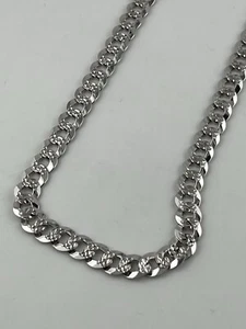 925 Sterling silver Flat Miami  Cuban Diamond Cut Necklace Rhodium Plated 22” - Picture 1 of 8