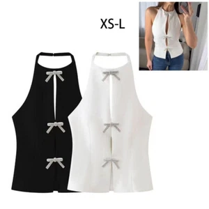 Summer Female Jewelry Bow Decoration Hanging Neck Collar Top Women's Sling NIN - Picture 1 of 8