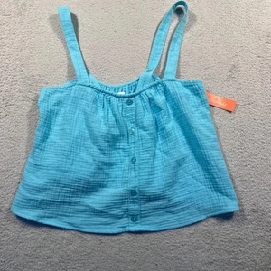 Colsie Cotton Gauze Tank Top Blue Button Front Sleeveless Casual  Women's S NWT - Picture 1 of 8