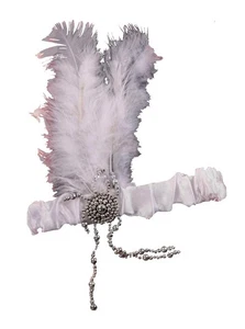 Flapper Kopfschmuck - weiß mit Federn und Perlen x10 - Bild 1 von 1