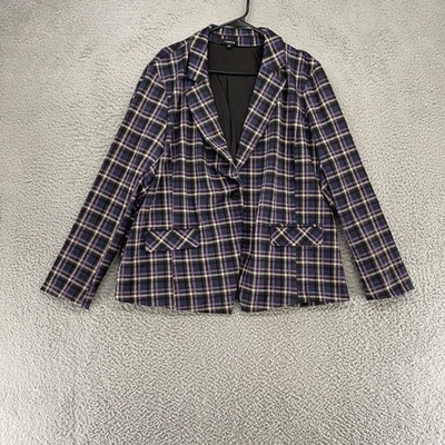 Torrid Plaid Blazer Jacket Womens 2/2X Purple Black One Button Academia Stretch - Image 1 of 4