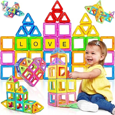 180Pcs Kids Magnetic Tiles 3D Building Blocks Tiles Educational Construction Toy - Image 1 of 4