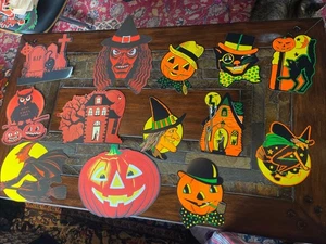 Halloween Decorations Diecut beistle Witch Pumpkin House Cat Vintage Antique H79 - Picture 1 of 11