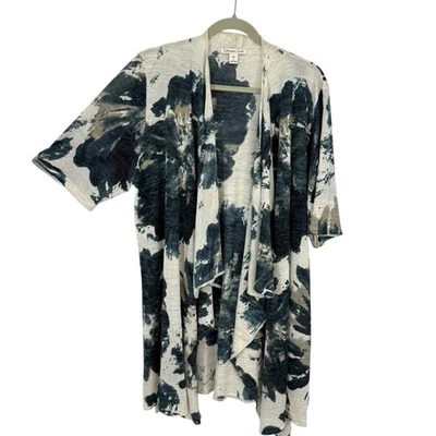 Coldwater Creek Kimono Cardigan size 1X Linen Blend Artsy Floral Lagenlook - Image 1 of 4