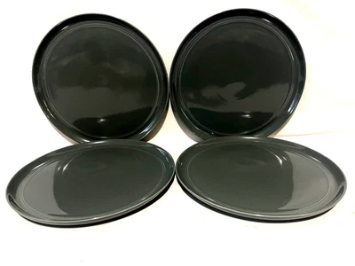 Crate & Barrel Aaron Probyn Set Of 4 Dark Gray Glossy Dinner Plates 10 3/4" - Image 1 of 2