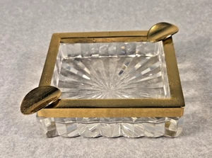 Vintage 50er Jahre Hollywood Regency Stil geschliffenes Glas/Kristall Messing Aschenbecher - Bild 1 von 8