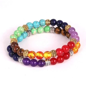 BRACELET GEM STONE BALANCING BEADED NATURAL REIKI HEALING Fashion 7 CHAKRA - Picture 1 of 11
