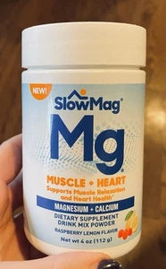 SlowMag Muscle + Heart, Magnesium & Calcium Raspberry Lemon Powder ex 2026 - Picture 1 of 2