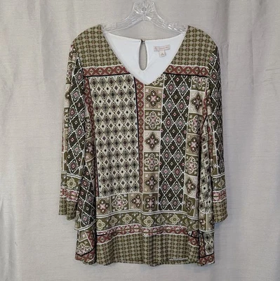 Mujer Talla XL Túnica Bohemia Cuello en V Manga 3/4 Capas Pullover Otoño Boho Foto 1 de 4