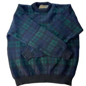 VTG LL Bean Wool Sweater Blackwatch Tartan Plaid Men XL Green Preppy Grandpa USA - Picture 1 of 12