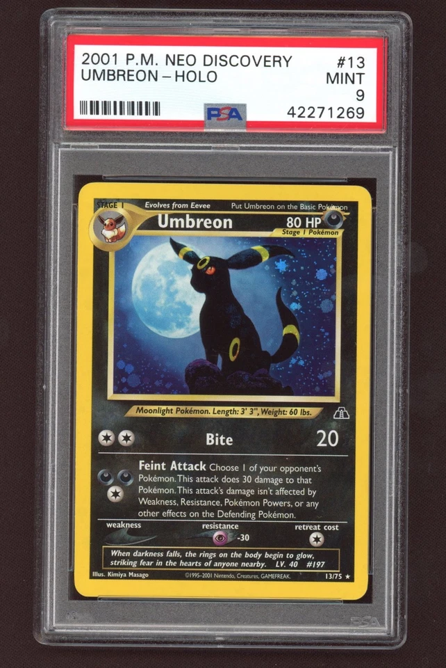 Umbreon Holo Pokemon Card Neo Discovery 13/75 ARK BGS PSA 9 - Image 1 of 2