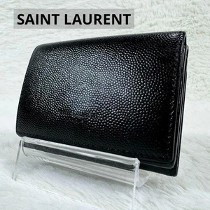 SAINT LAURENT Petite Caviar Skin Tri-Fold Made in Italy Black Authentic - Picture 1 of 14