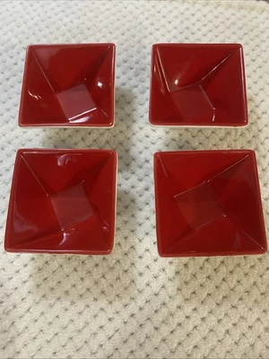 4- Pier 1 Imports Tasting Party Square Appetizer Bowls Stoneware Red White - Image 1 of 4