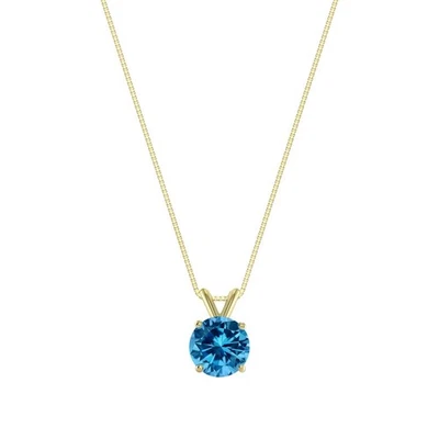 1.5 Ct Round Blue VS Lab Created Grown Diamond Pendant Necklace 14K Yellow Gold - Image 1 of 3