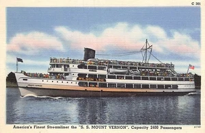 Postal: S. S. Mount Vernon, río Potomac, Washington D. C. lino años 40 - Imagen 1 de 2