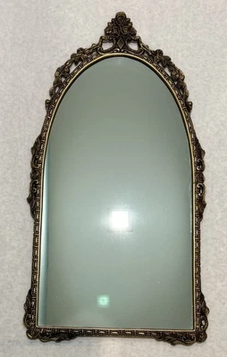 Antique Victorian Cast Iron Metal Hanging Wall Mirror Gilt Gold Ornate Baroque - Image 1 of 4