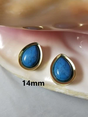 Par de tapones de lágrima de latón con joyería piercing de piedra turquesa - NUEVO CON ETIQUETAS 14 mm 9/16 Foto 1 de 4