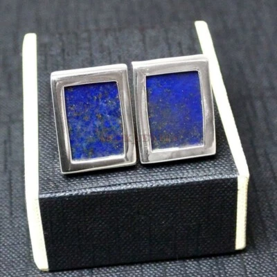 Gemas de lapislázuli natural con 1 par de gemelos de plata de ley 925 #2290 Foto 1 de 4