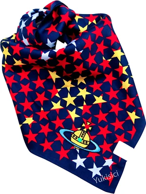 Pañuelo Vivienne Westwood JP estrella monograma orbe grande bordado azul marino 50 cm Foto 1 de 4